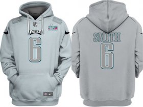 Cheap Men\'s Philadelphia Eagles #6 DeVonta Smith Gray Atmosphere Fashion Super Bowl LVII Patch Pullover Hoodie
