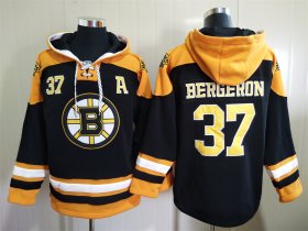 Wholesale Cheap Men\'s Boston Bruins #37 Patrice Bergeron Black Ageless Must Have Lace Up Pullover Hoodie