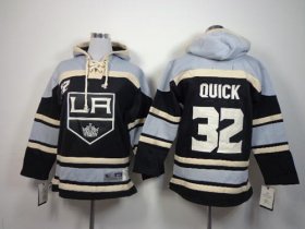 Wholesale Cheap Kings #32 Jonathan Quick Black Sawyer Hooded Sweatshirt Stitched Youth NHL Jersey