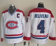 Wholesale Cheap Canadiens #4 Jean Beliveau White CH-CCM Throwback Stitched NHL Jersey