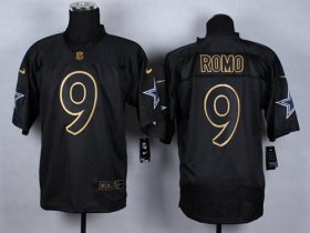 Wholesale Cheap Nike Cowboys #9 Tony Romo Black Men\'s Stitched NFL Elite Gold No. Fashion Jersey