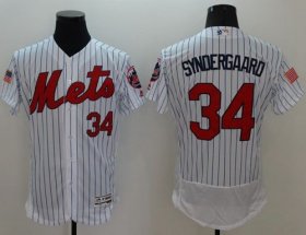 Wholesale Cheap Mets #34 Noah Syndergaard White(Blue Strip) Fashion Stars & Stripes Flexbase Authentic Stitched MLB Jersey