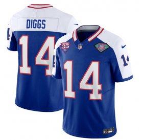 Wholesale Cheap Men\'s Buffalo Bills #14 Stefon Diggs Blue White 2023 F.U.S.E. 75th Anniversary Throwback Vapor Untouchable Limited Football Stitched Jersey