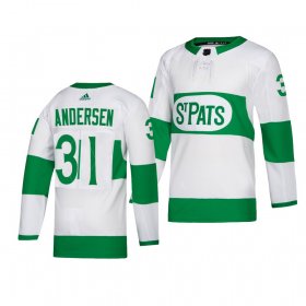 Wholesale Cheap Maple Leafs #31 Frederik Andersen adidas White 2019 St. Patrick\'s Day Authentic Player Stitched NHL Jersey