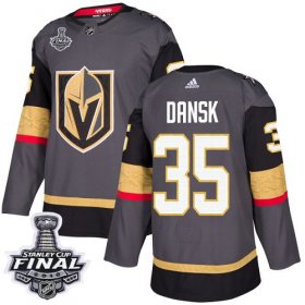 Wholesale Cheap Adidas Golden Knights #35 Oscar Dansk Grey Home Authentic 2018 Stanley Cup Final Stitched NHL Jersey