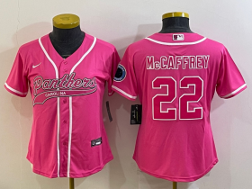 Wholesale Cheap Women\'s Carolina Panthers #22 Christian McCaffrey Pink With Patch Cool Base Stitched Baseball Jersey