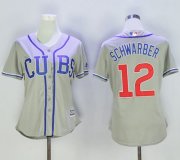 Wholesale Cheap Cubs #12 Kyle Schwarber Grey Women's Alternate Road Stitched MLB Jersey