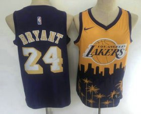 Wholesale Cheap Men\'s Los Angeles Lakers #24 Kobe Bryant Purple with Yellow Salute Nike Swingman Stitched NBA Jersey