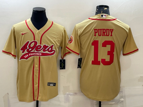 Wholesale Cheap Men\'s San Francisco 49ers #13 Brock Purdy Gold With Patch Cool Base Stitched Baseball Jersey