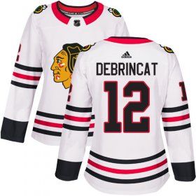 Wholesale Cheap Adidas Blackhawks #12 Alex DeBrincat White Road Authentic Women\'s Stitched NHL Jersey