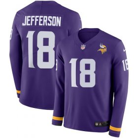Wholesale Cheap Nike Vikings #18 Justin Jefferson Purple Team Color Men\'s Stitched NFL Limited Therma Long Sleeve Jersey