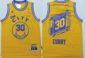 Wholesale Cheap Golden State Warriors #30 Stephen Curry The City Yellow Swingman Throwback Jersey