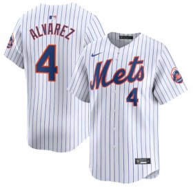 Cheap Men\'s New York Mets #4 Francisco Alvarez White 2024 Home Limited Stitched Baseball Jersey