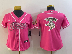 Wholesale Cheap Women\'s Minnesota Vikings Pink Team Big Logo With Patch Cool Base Stitched Baseball Jersey