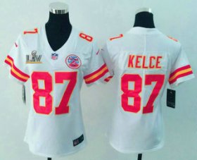 Wholesale Cheap Women\'s Kansas City Chiefs #87 Travis Kelce White 2021 Super Bowl LV Vapor Untouchable Stitched Nike Limited NFL Jersey