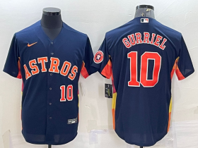Wholesale Cheap Men\'s Houston Astros #10 Yuli Gurriel Number Navy Blue With Patch Stitched MLB Cool Base Nike Jersey