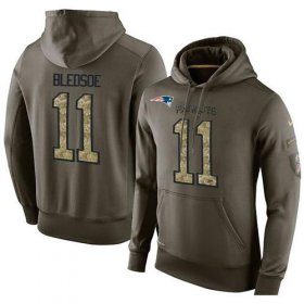 Wholesale Cheap NFL Men\'s Nike New England Patriots #11 Drew Bledsoe Stitched Green Olive Salute To Service KO Performance Hoodie
