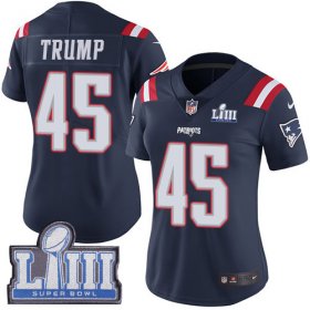 Wholesale Cheap Nike Patriots #45 Donald Trump Navy Blue Super Bowl LIII Bound Women\'s Stitched NFL Limited Rush Jersey