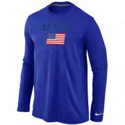 Wholesale Cheap USA Olympics USA Flag Collection Locker Room Long Sleeve T-Shirt Blue
