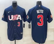 Cheap Men's USA Baseball #3 Mookie Betts Number 2023 Navy World Baseball Classic Stitched Jerseys