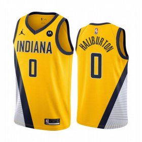 Cheap Men\'s Indiana Pacers #0 Tyrese Haliburton Yellow Statement Edition Stitched Basketball Jersey