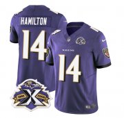 Wholesale Cheap Men's Baltimore Ravens #14 Kyle Hamilton Purple 2023 F.U.S.E With Patch Throwback Vapor Limited Stitched Jersey