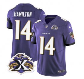 Wholesale Cheap Men\'s Baltimore Ravens #14 Kyle Hamilton Purple 2023 F.U.S.E With Patch Throwback Vapor Limited Stitched Jersey