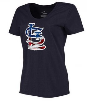 Wholesale Cheap Women\'s St.Louis Cardinals USA Flag Fashion T-Shirt Navy Blue