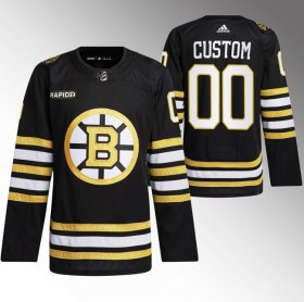 Cheap Men\'s Boston Bruins Custom Black With Rapid7 Patch 100th Anniversary Stitched Jersey