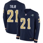 Wholesale Cheap Nike Rams #21 Aqib Talib Navy Blue Team Color Men's Stitched NFL Limited Therma Long Sleeve Jersey