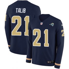 Wholesale Cheap Nike Rams #21 Aqib Talib Navy Blue Team Color Men\'s Stitched NFL Limited Therma Long Sleeve Jersey