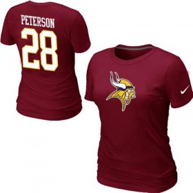 Wholesale Cheap Women\'s Nike Minnesota Vikings #28 Adrian Peterson Name & Number T-Shirt Red