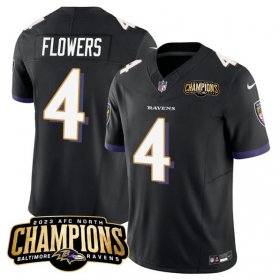 Cheap Men\'s Baltimore Ravens #4 Zay Flowers Black 2023 F.U.S.E. AFC North Champions Vapor Limited Football Stitched Jersey
