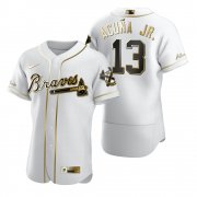 Wholesale Cheap Atlanta Braves #13 Ronald Acuna Jr. White Nike Men's Authentic Golden Edition MLB Jersey