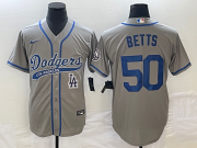 Wholesale Cheap Men's Los Angeles Dodgers #50 Mookie Betts Grey With Patch Cool Base Stitched Baseball Jersey