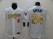 Wholesale Cheap Men's Los Angeles Dodgers #8 #24 Kobe Bryant White Gold Sttiched Nike MLB Flex Base Jersey