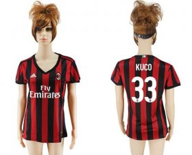 Wholesale Cheap Women\'s AC Milan #33 Kuco Home Soccer Club Jersey