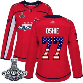 Wholesale Cheap Adidas Capitals #77 T.J. Oshie Red Home Authentic USA Flag Stanley Cup Final Champions Women\'s Stitched NHL Jersey