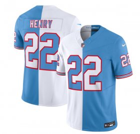 Wholesale Cheap Men\'s Tennessee Titans #22 Derrick Henry White Blue 2023 F.U.S.E. Split Vapor Limited Throwback Football Stitched Jersey