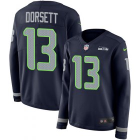 Wholesale Cheap Nike Seahawks #13 Phillip Dorsett Steel Blue Team Color Women\'s Stitched NFL Limited Therma Long Sleeve Jersey