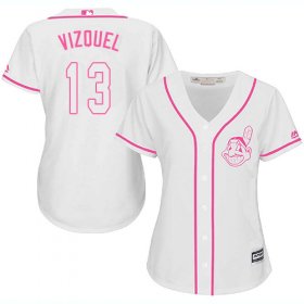 Wholesale Cheap Indians #13 Omar Vizquel White/Pink Fashion Women\'s Stitched MLB Jersey