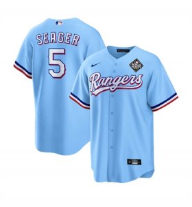 Men\'s Texas Rangers #5 Corey Seager Blue 2023 World Series Stitched Baseball Jersey