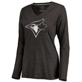 Wholesale Cheap Women\'s Toronto Blue Jays Platinum Collection Long Sleeve V-Neck Tri-Blend T-Shirt Black