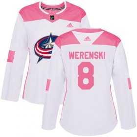 Wholesale Cheap Adidas Blue Jackets #8 Zach Werenski White/Pink Authentic Fashion Women\'s Stitched NHL Jersey