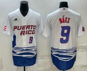 Cheap Mens Puerto Rico Baseball #9 Javier Baez Number White 2023 World Baseball Classic Stitched Jersey