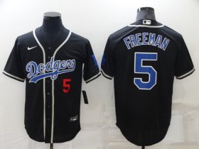 Wholesale Cheap Men\'s Los Angeles Dodgers #5 Freddie Freeman Black Cool Base Stitched Baseball Jersey