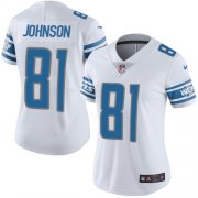 Wholesale Cheap Nike Lions #81 Calvin Johnson White Women's Stitched NFL Vapor Untouchable Limited Jersey