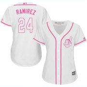 Wholesale Cheap Indians #24 Manny Ramirez White/Pink Fashion Women's Stitched MLB Jersey