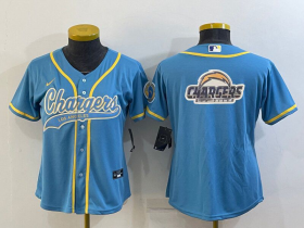 Wholesale Cheap Women\'s Los Angeles Chargers Light Blue Team Big Logo With Patch Cool Base Stitched Baseball Jersey