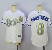 Wholesale Cheap Royals #8 Mike Moustakas White 2015 World Series Champions Gold Program Cool Base Stitched Youth MLB Jersey